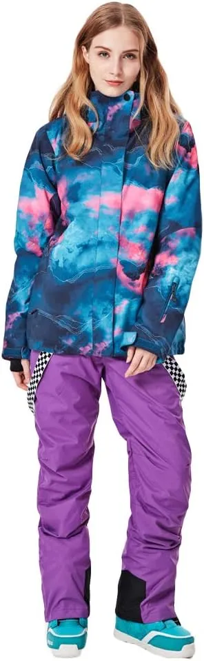 GS SNOWING Women's Ski Jackets and Pants Set Windproof Waterproof Insulated Snowsuit Winter Warm Snowboarding Snow Coat