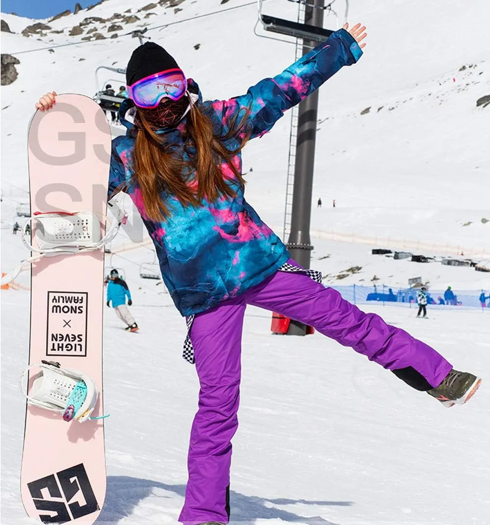 GS SNOWING Women's Ski Jackets and Pants Set Windproof Waterproof Insulated Snowsuit Winter Warm Snowboarding Snow Coat
