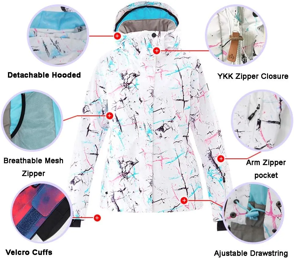 GS SNOWING Women's Ski Jackets and Pants Set Windproof Waterproof Insulated Snowsuit Winter Warm Snowboarding Snow Coat