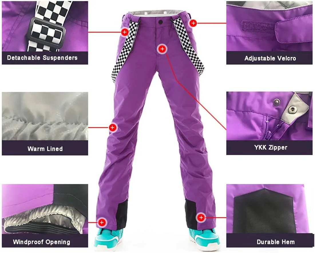 GS SNOWING Women's Ski Jackets and Pants Set Windproof Waterproof Insulated Snowsuit Winter Warm Snowboarding Snow Coat