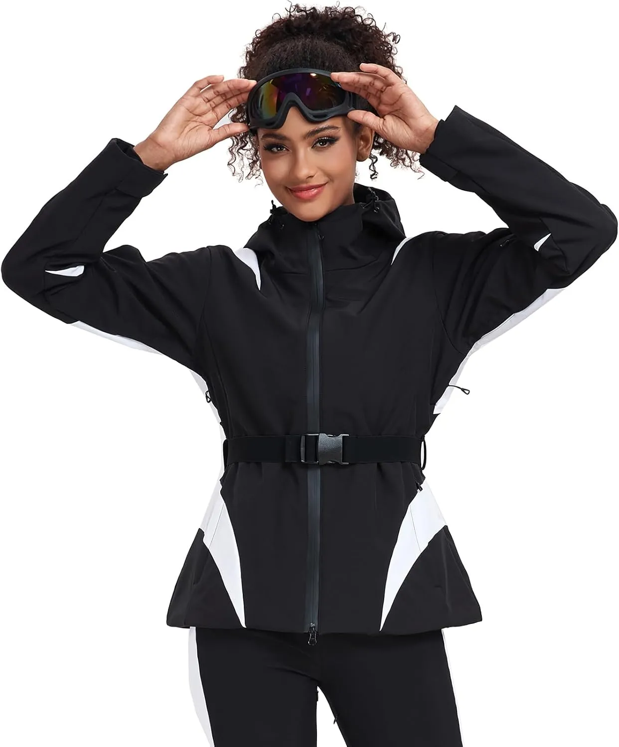 GS SNOWING Women's Ski Jackets Snowboard Coats Windproof Waterproof Insulated Warm Winter Mountain Hooded Jacket with Belt