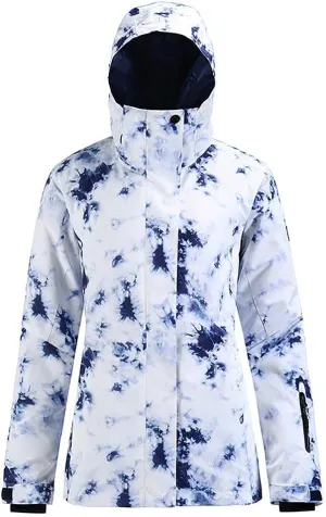GS SNOWING Women's Waterproof Ski Jackets Windproof Mountain Snow Coat Warm Winter Sports Coat with Hood (White Navy, L)