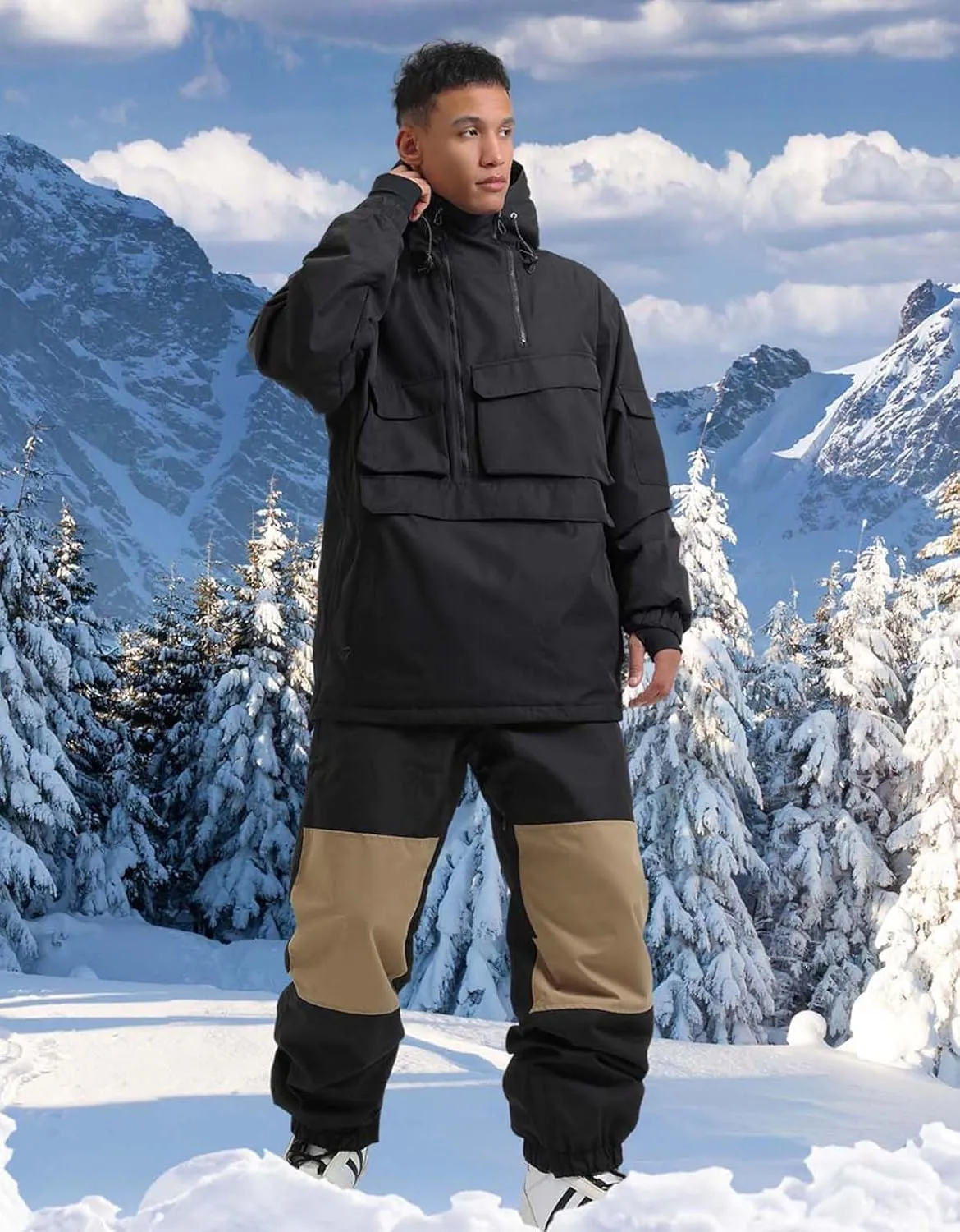 GSOU SNOW Men Ski Jacket Snowboard Coat Snow Pullover Hooded Winter Outdoor Sports Waterproof Windproof