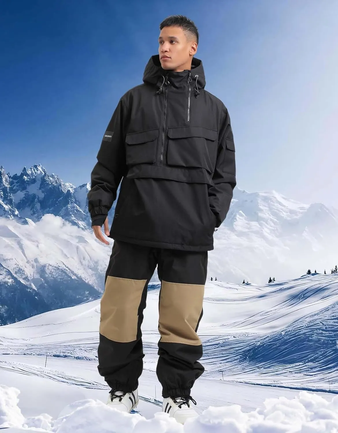 GSOU SNOW Men Ski Jacket Snowboard Coat Snow Pullover Hooded Winter Outdoor Sports Waterproof Windproof