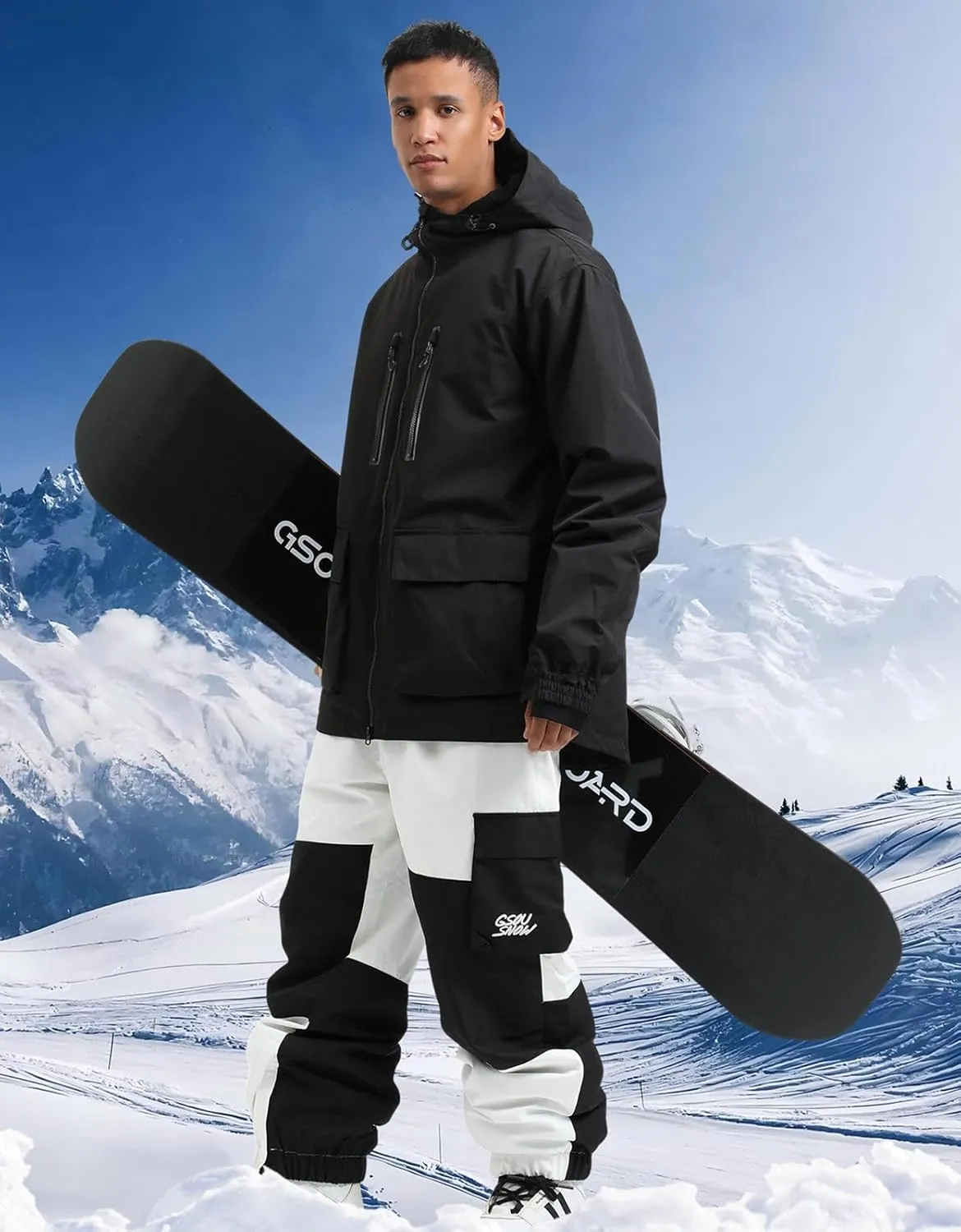 GSOU SNOW Men's Ski Jacket Snowboard Snow Coat Waterproof Windproof Insulated Winter Mountain Outdoor Sports Hooded Warm
