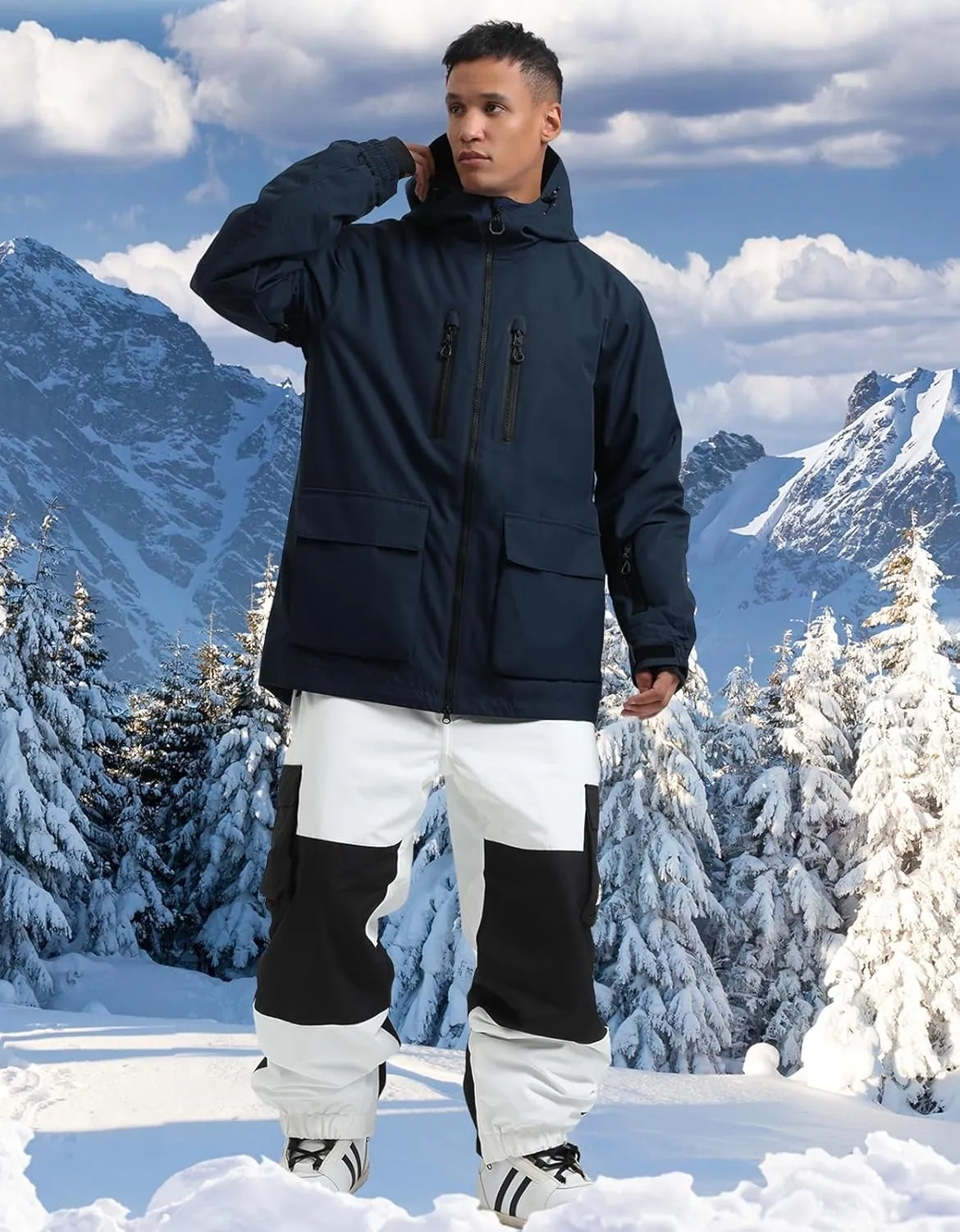GSOU SNOW Men's Ski Jacket Snowboard Snow Coat Waterproof Windproof Insulated Winter Mountain Outdoor Sports Hooded Warm