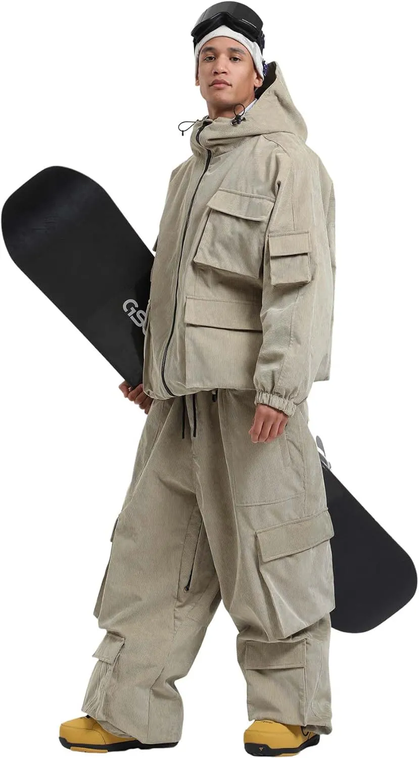 GSOU SNOW Womens Mens Baggy Snowboard Jacket Cargo Ski Cloth Multi-Pockets Warm Waterproof Windproof Mountain