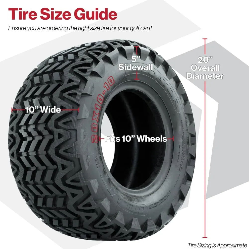 GTW Predator 20 inch Golf Cart All Terrain Tire | 20x10-10 | A/T Tire | 4-Ply | Universal Fitment with 10 inch Wheels | Set of 4