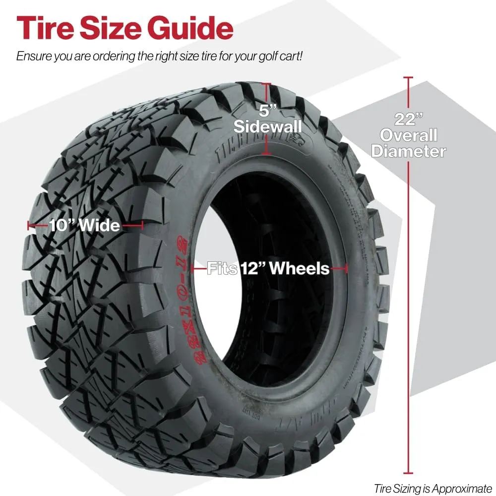 GTW Timberwolf 22 inch Golf Cart All Terrain Tire | 22x10-12 | A/T Tire | 4-Ply | Universal Fitment with 12 inch Wheels | Set of 4