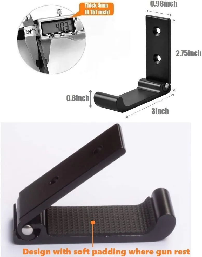 GuRK Gun Hooks,Folding Indoor Gun Racks with Padding,Excellent for Hanging or Storing Any Long Gun,Shotgun,Rifle,Sword and Bow,Sturdy Gun Wall Mount