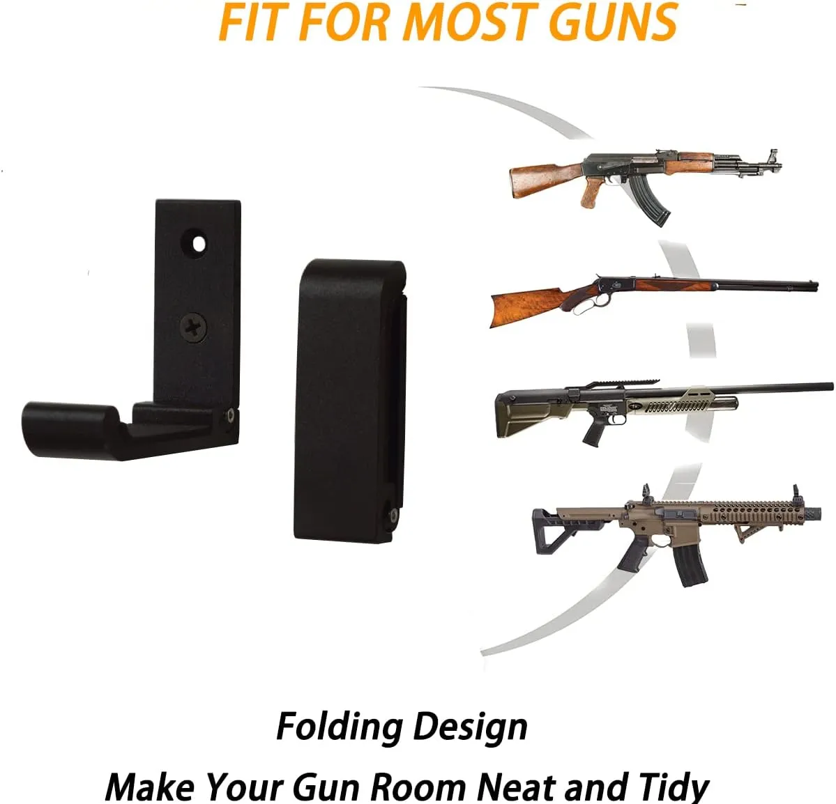 GuRK Gun Hooks,Folding Indoor Gun Racks with Padding,Excellent for Hanging or Storing Any Long Gun,Shotgun,Rifle,Sword and Bow,Sturdy Gun Wall Mount