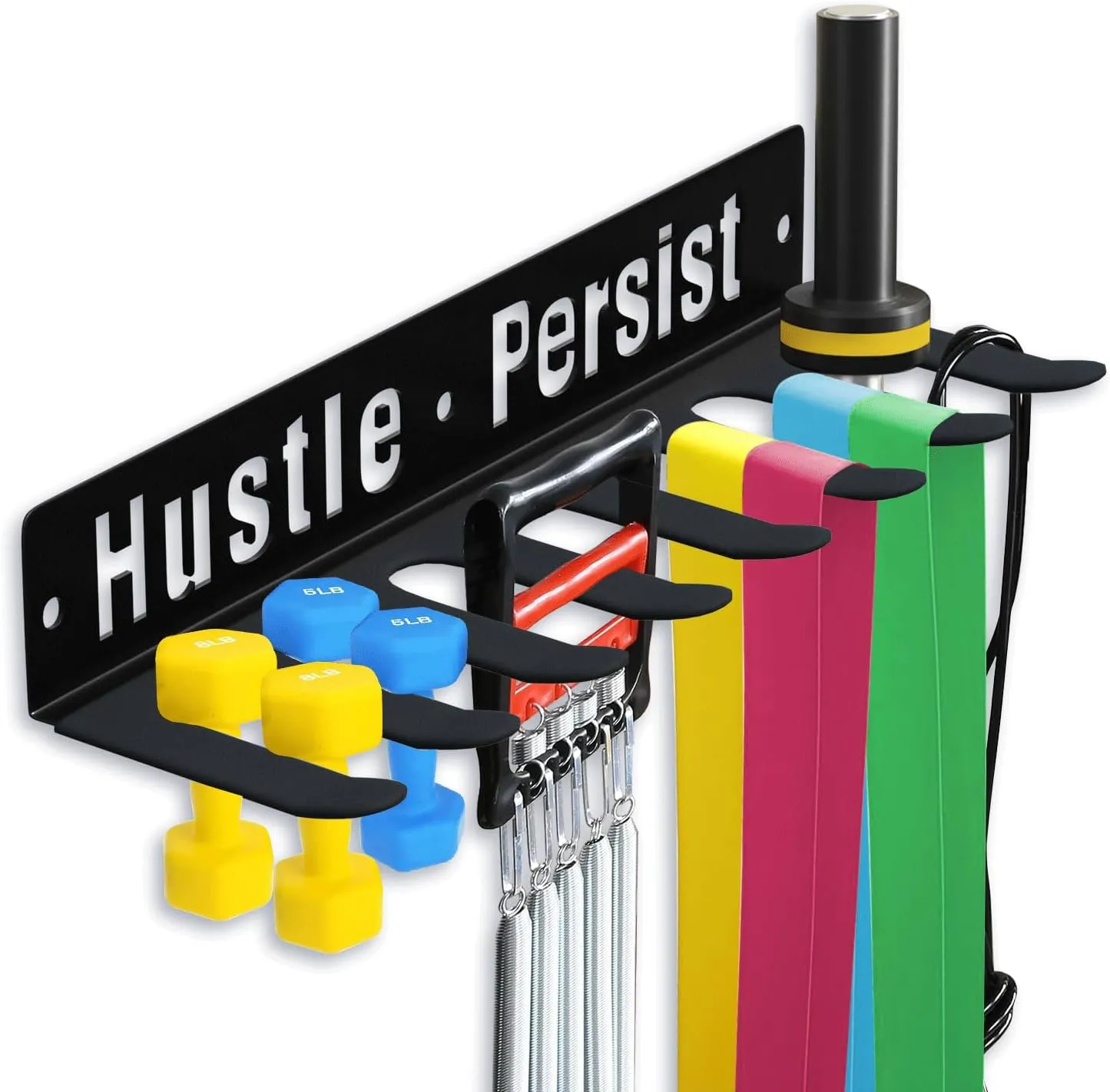Gym Equipment Wall Storage Rack, Multi-Purpose Home Gym Organizer, Wall-Mounted Barbell Hanger for Resistance Bands, Lifting Belts, Straps, Jump Ropes, Dumbbells, Chains, Weight Belts