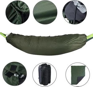 Hammock Handmade Winter Outdoor Hammock Cover Camping Ultralight Full Length Sleeping Bag Blanket Zipper Elastic Hammock 200 * 75cm Swing, Army Green