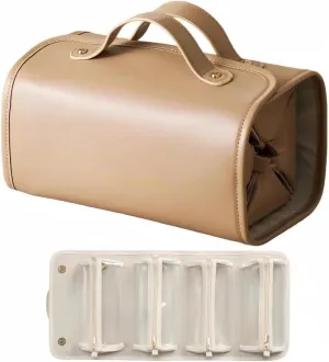 Hand-Roll Portable Clear Makeup Bags, Travel Cosmetic Zipper Pouch for Women, Transparent Makeup Organizer Storage Case with Make Up Brush Compartment, Clear Travel Toiletry Bags for Girls (Brown)