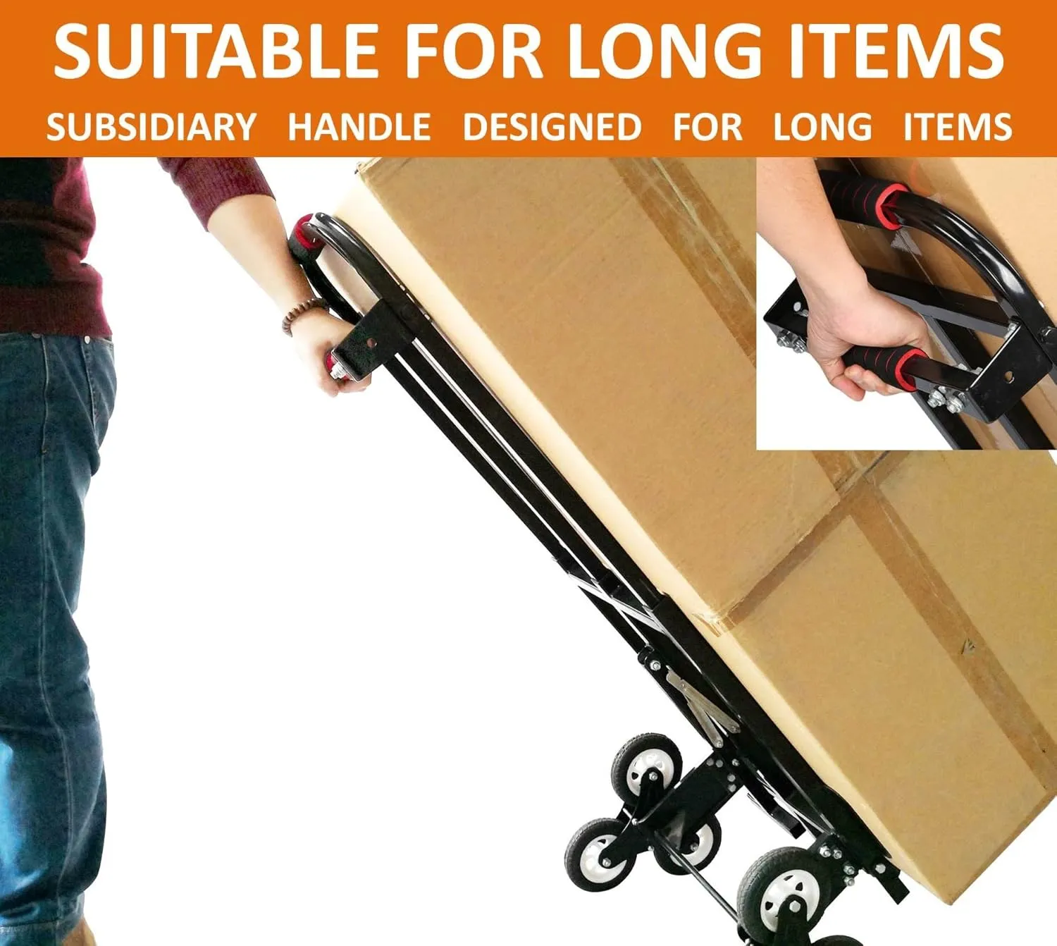 Hand Truck Dolly – 6 Years in Service – Stair Climbing Cart, Stair Climber Cart 460 Lb Capacity All Terrain Stair Dolly Heavy Duty with Telescoping Handle and 6 Wheels (Black) 2 Climbing Ropes