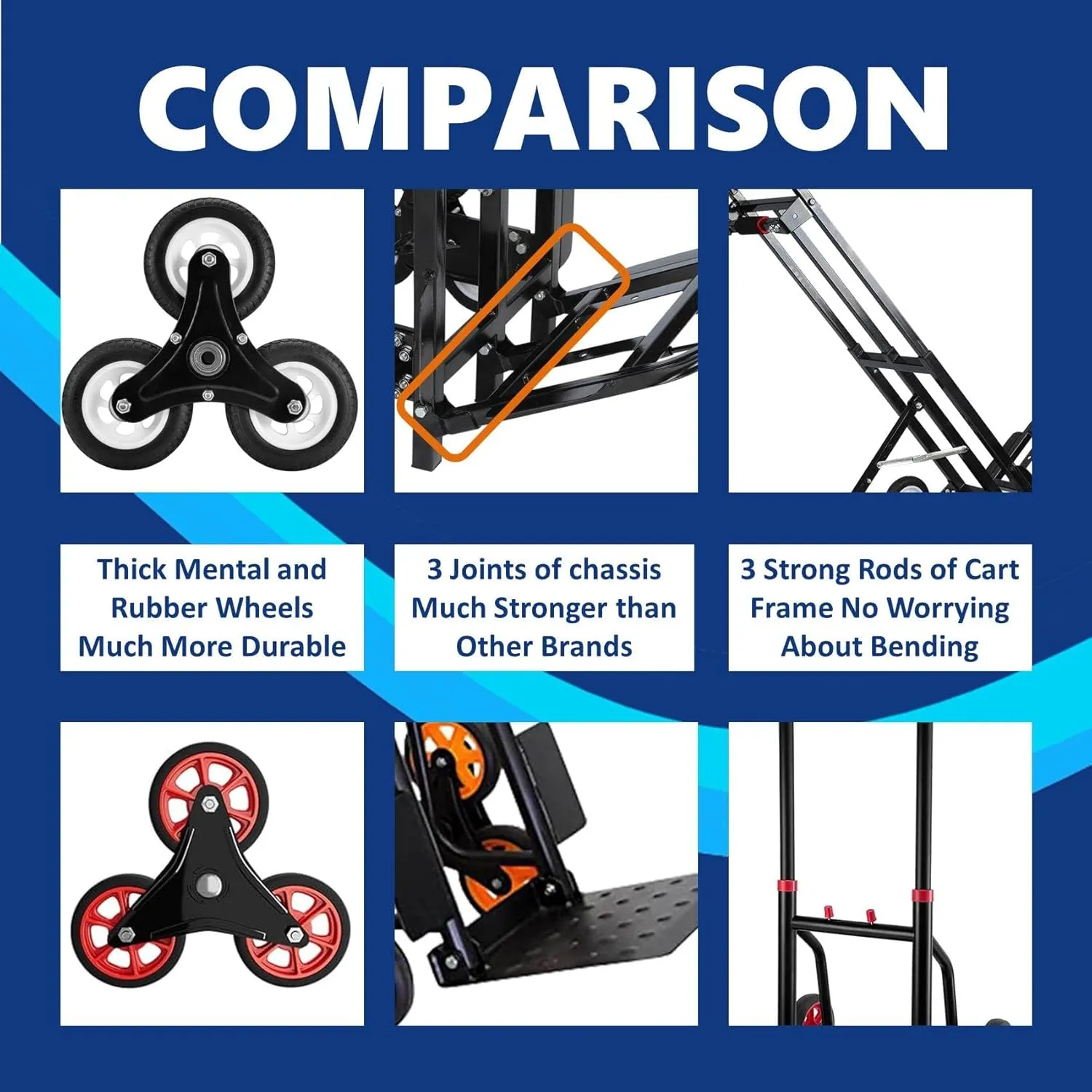 Hand Truck Dolly – 6 Years in Service – Stair Climbing Cart, Stair Climber Cart 460 Lb Capacity All Terrain Stair Dolly Heavy Duty with Telescoping Handle and 6 Wheels (Black) 2 Climbing Ropes