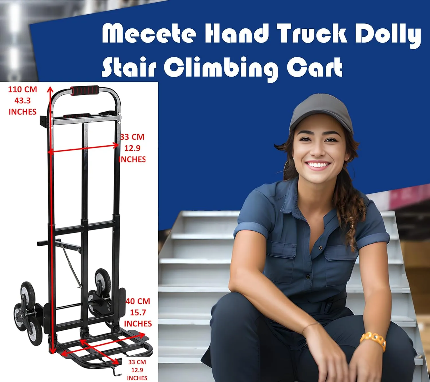 Hand Truck Dolly – 6 Years in Service – Stair Climbing Cart, Stair Climber Cart 460 Lb Capacity All Terrain Stair Dolly Heavy Duty with Telescoping Handle and 6 Wheels (Black) 2 Climbing Ropes
