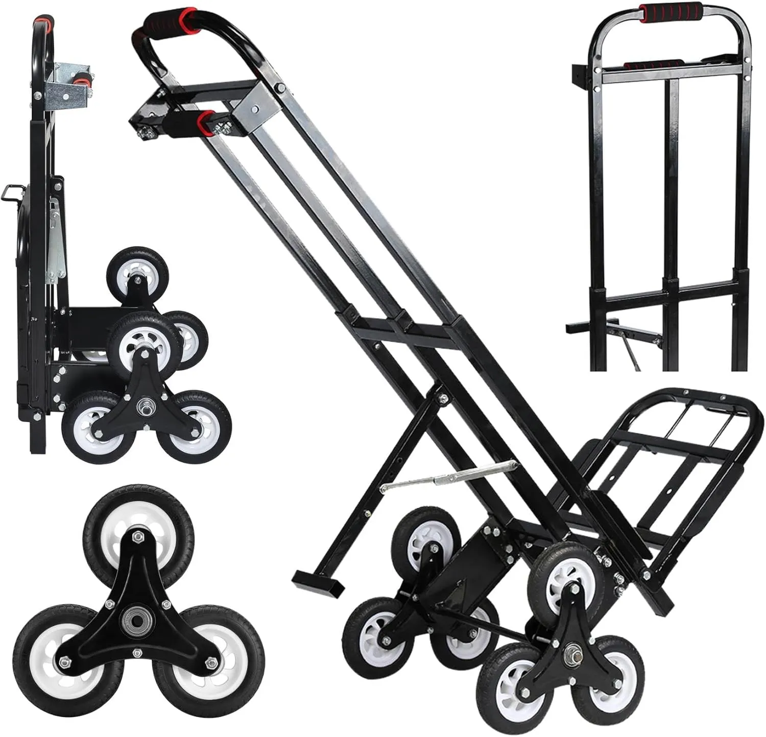 Hand Truck Dolly – 6 Years in Service – Stair Climbing Cart, Stair Climber Cart 460 Lb Capacity All Terrain Stair Dolly Heavy Duty with Telescoping Handle and 6 Wheels (Black) 2 Climbing Ropes