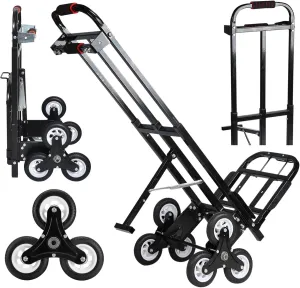 Hand Truck Dolly – 6 Years in Service – Stair Climbing Cart, Stair Climber Cart 460 Lb Capacity All Terrain Stair Dolly Heavy Duty with Telescoping Handle and 6 Wheels (Black) 2 Climbing Ropes