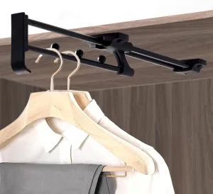 Hanger Rail Pull-Out Closet Rod Telescopic Wardrobe Pull Out Clothes Hanger Rail with Mounting Screws Top-Mounted Black 14" Heavy Duty Retractable Quantity-1pcs