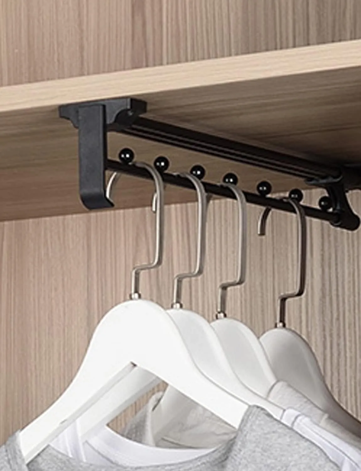 Hanger Rail Pull-Out Closet Rod Telescopic Wardrobe Pull Out Clothes Hanger Rail with Mounting Screws Top-Mounted Black 14" Heavy Duty Retractable Quantity-1pcs