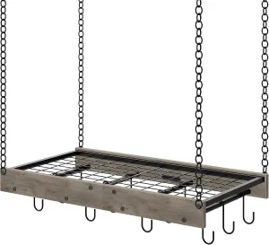 Hanging Pot Rack, Vintage Pot Hangers for Kitchen, Ceiling Mounted Pot Rack, Pot and Pan Hanging Rack with 12 S-Shaped Hooks, for Cookware Storage, Greige and Black TPR01BG