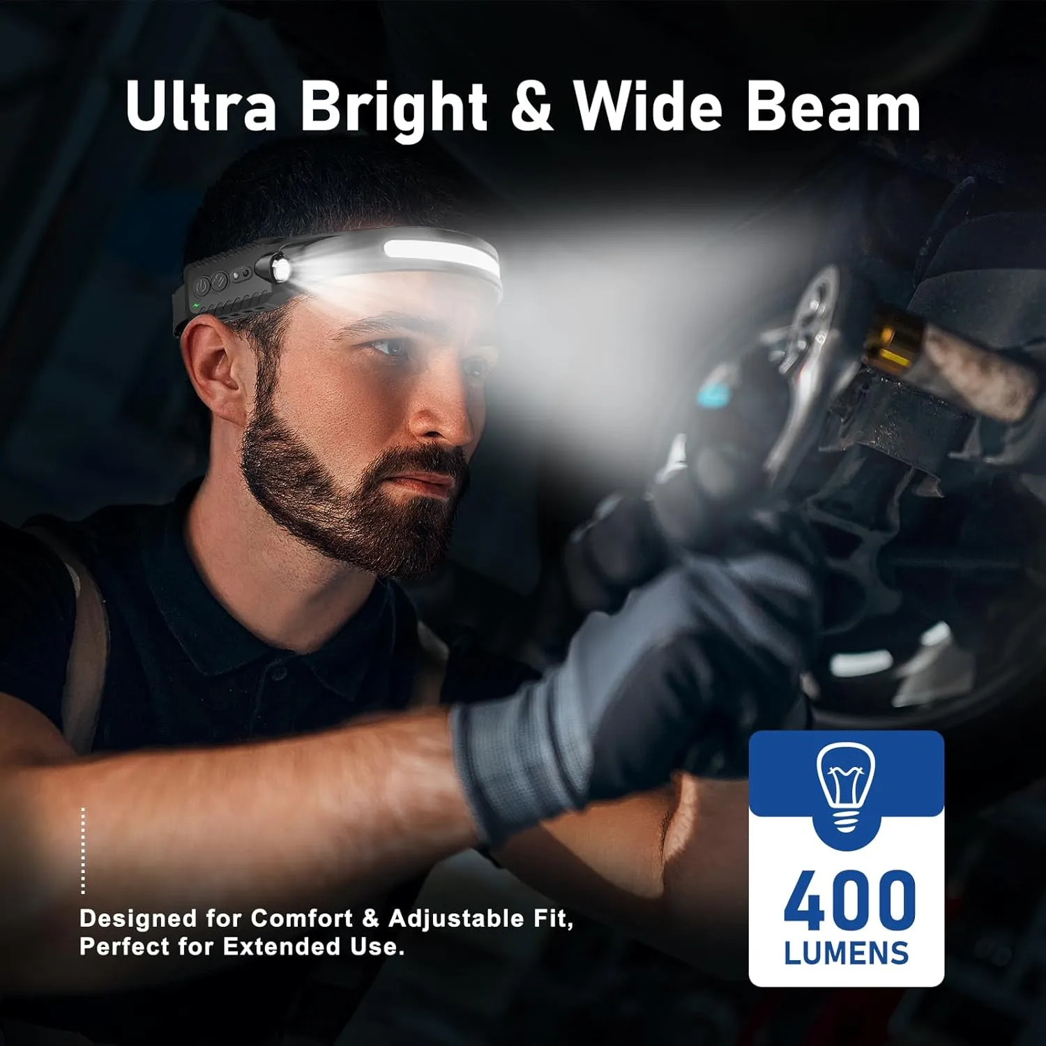 Headlamp Rechargeable (3-Pack), LED Head Lamp Flashlight, 230° Wide Beam Headband Light, 400 Lumen Super Bright, Waterproof Headlight, 5 Modes for Running, Fishing, Hiking, Camping