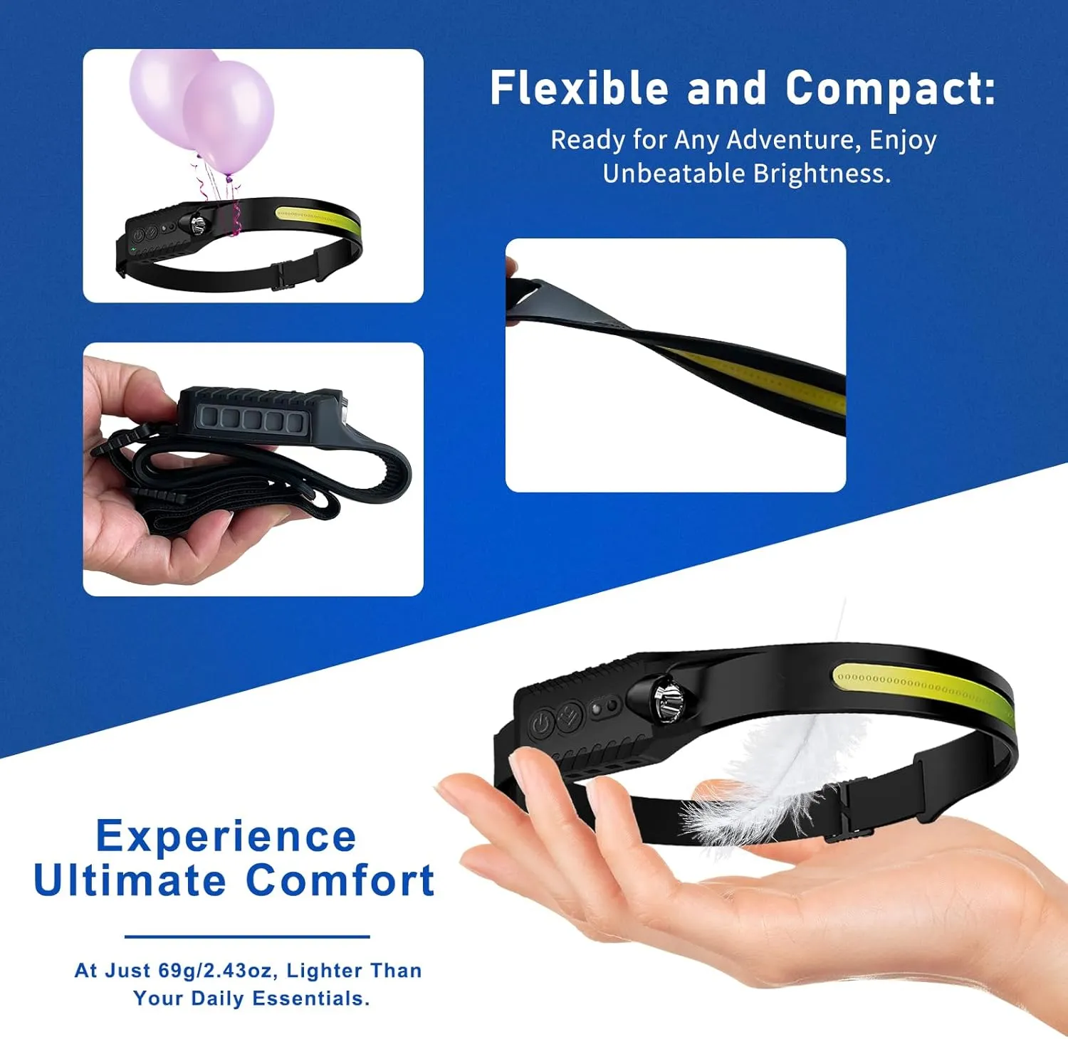 Headlamp Rechargeable (3-Pack), LED Head Lamp Flashlight, 230° Wide Beam Headband Light, 400 Lumen Super Bright, Waterproof Headlight, 5 Modes for Running, Fishing, Hiking, Camping