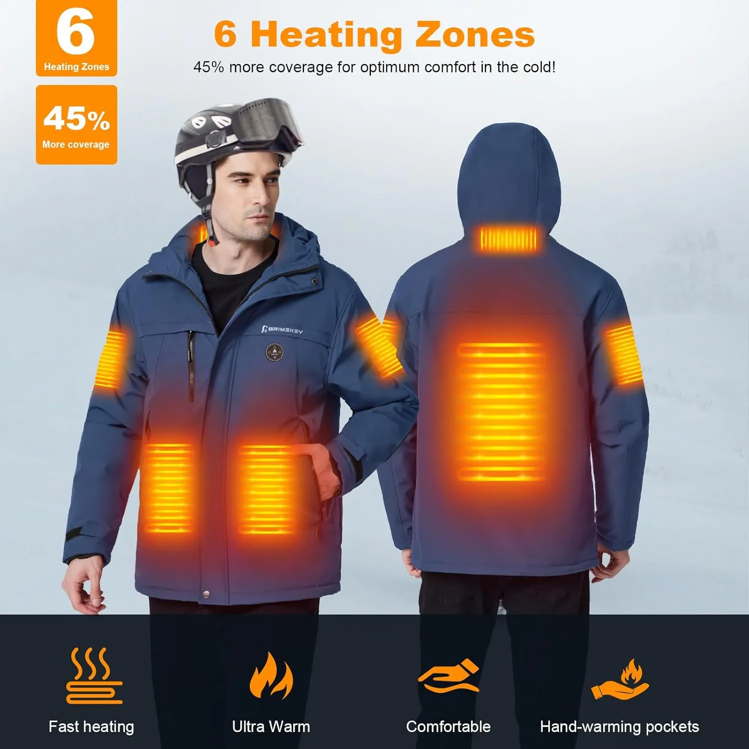 Heated Jacket for Men with Fleece Lining 12000mAh Battery Pack Windproof Waterproof Mens Heated Coat Skiing Hunting