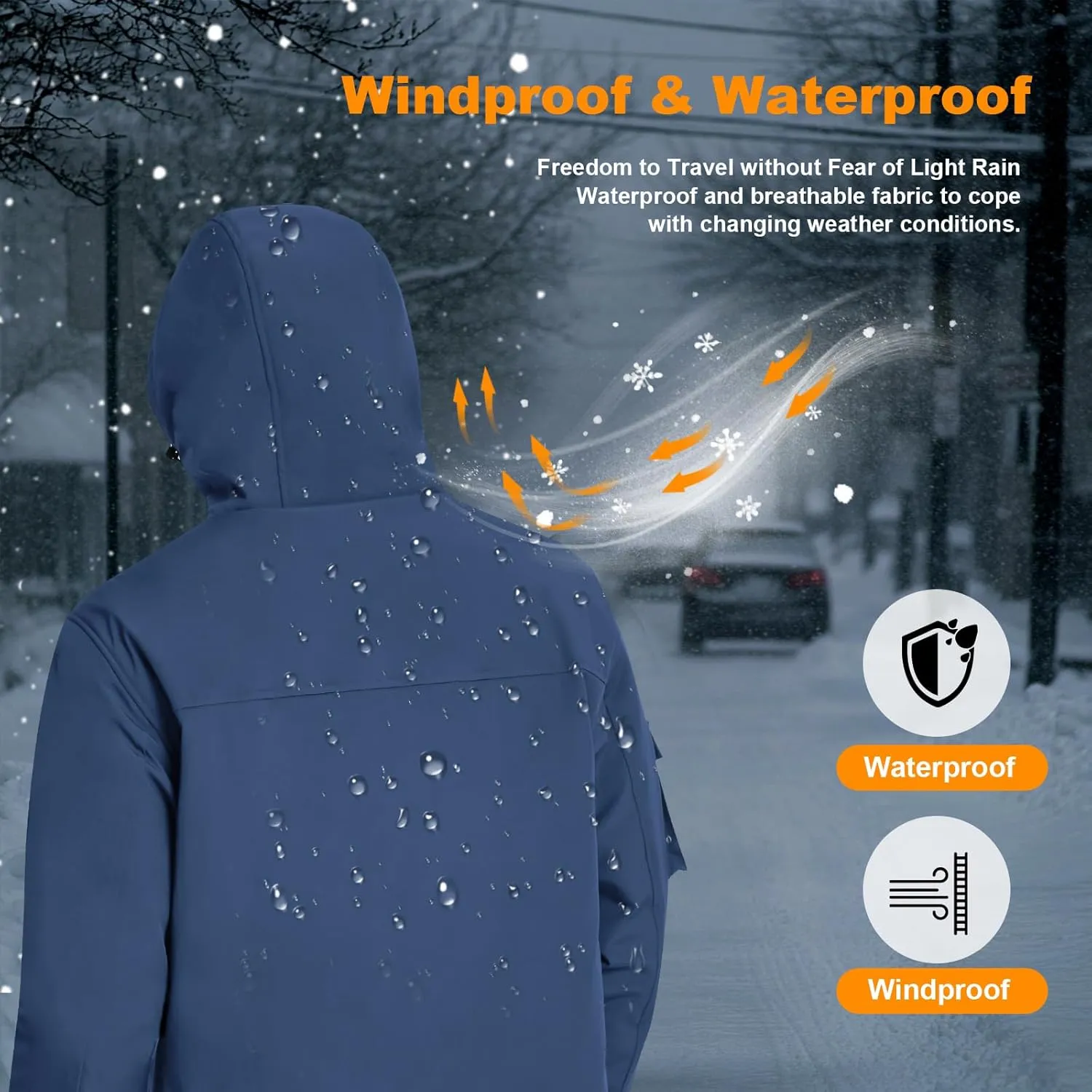 Heated Jacket for Men with Fleece Lining 12000mAh Battery Pack Windproof Waterproof Mens Heated Coat Skiing Hunting