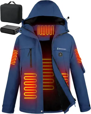 Heated Jacket for Men with Fleece Lining 12000mAh Battery Pack Windproof Waterproof Mens Heated Coat Skiing Hunting
