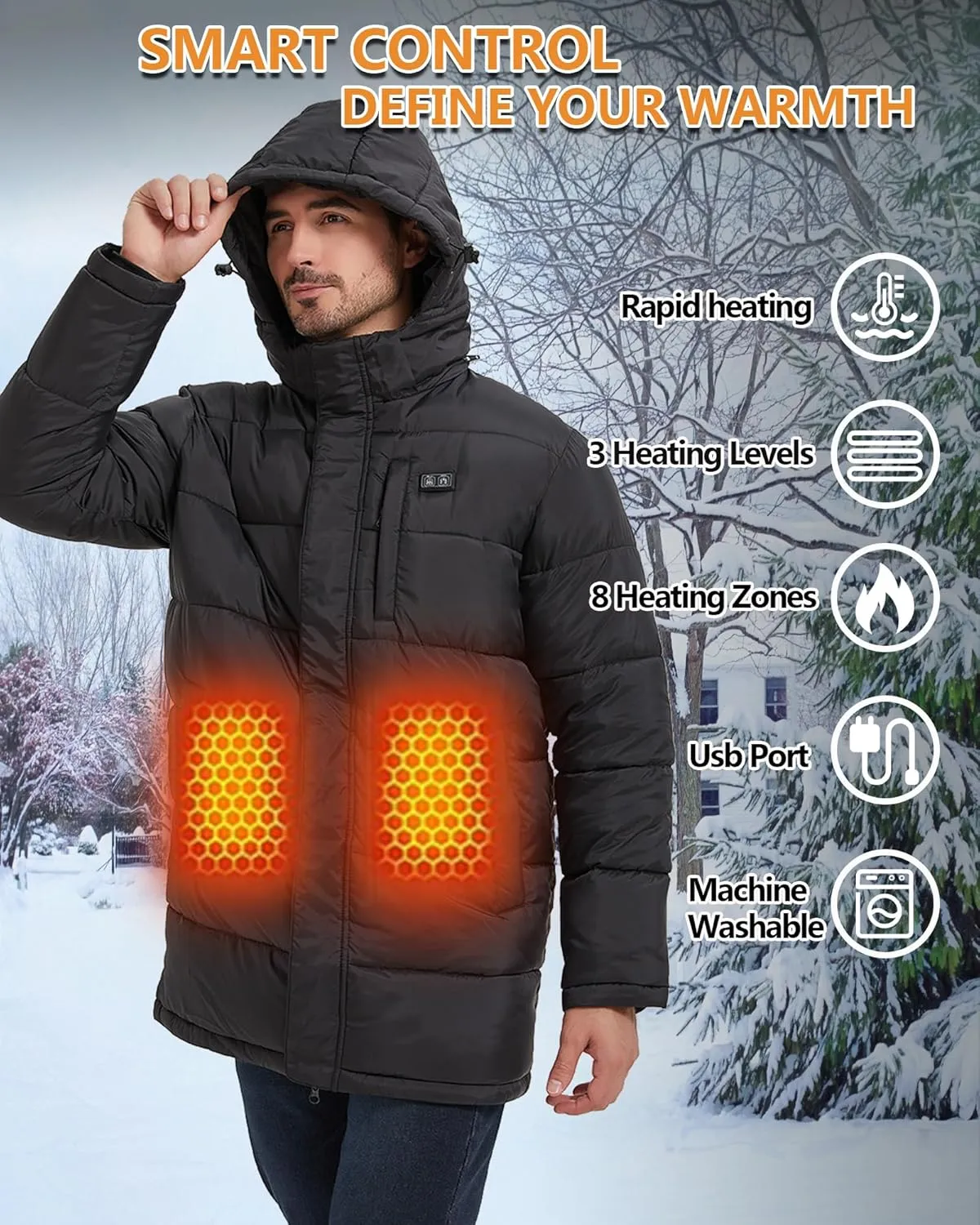 Heated Jackets for Men with Battery Pack Included, Mens Heated Jacket 8 Heat Zones, Windproof Mens Heated Coat