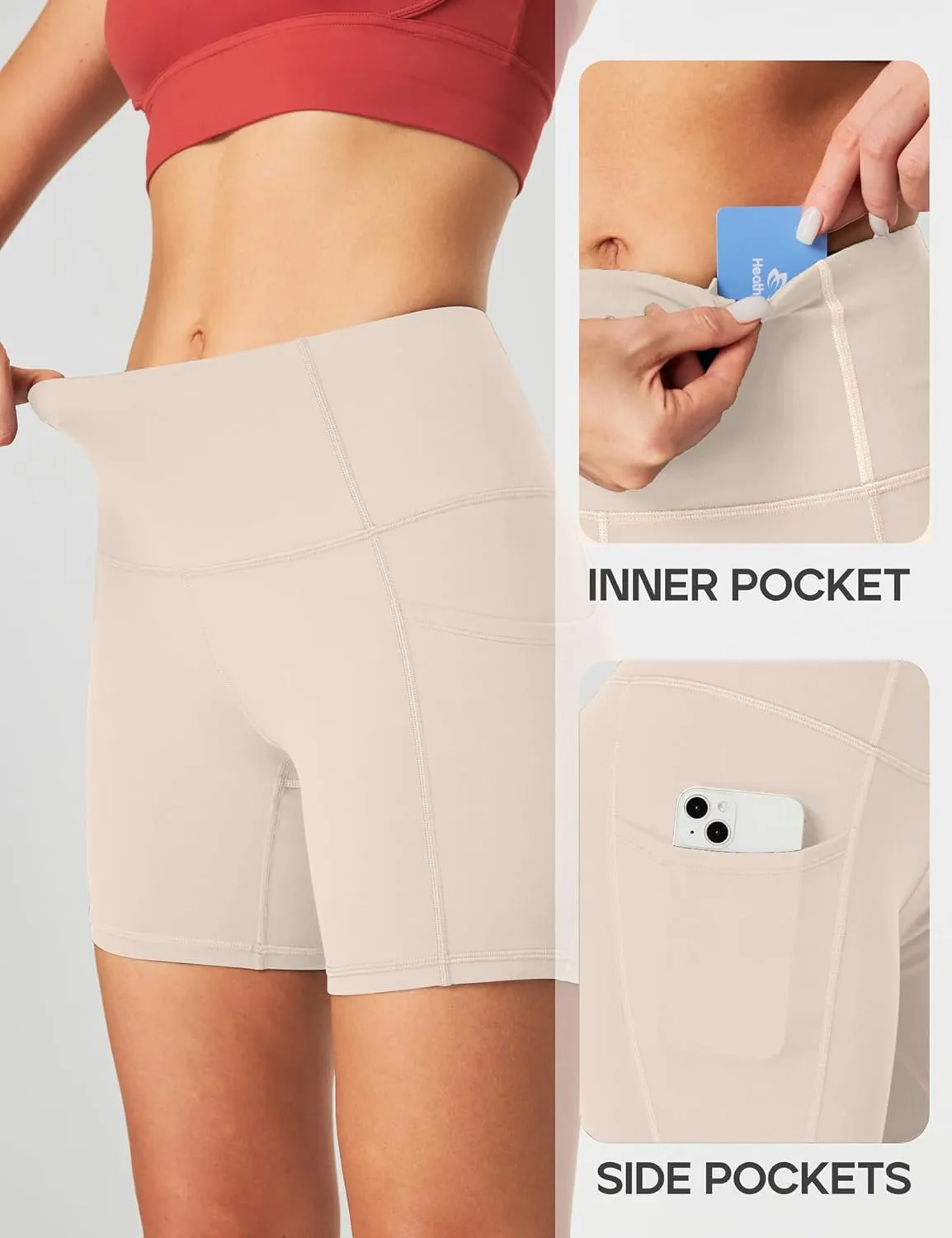 Heathyoga Biker Shorts Women Tummy Control 5" Workout Shorts Women with Pockets High Waisted Spandex Short for Gym Yoga
