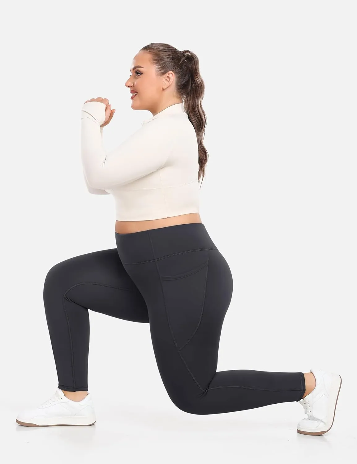 Heathyoga Fleece Lined Plus Size Leggings with Pockets Tummy Control Plus Size Pants for Women Workout Clothes XL-4XL
