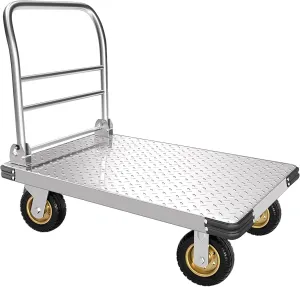 Heavy Duty Platform Truck Push Cart Dolly with 2000 LBS Capacity Foldable Large Flatbed Cart with 6'' Swivel Wheels Steel Platform Dolly for Groceries, Garage, Warehouse (36" X 24")