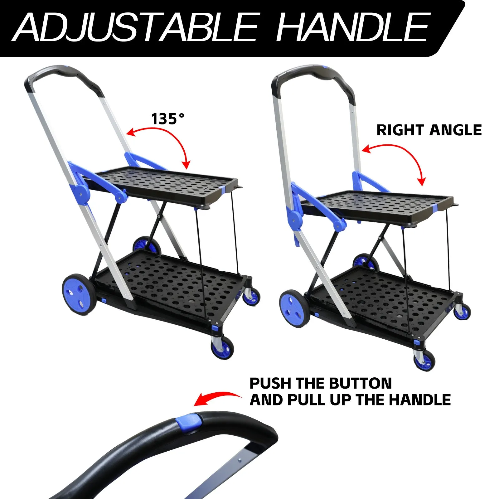Heavy Duty Shopping Trolley Cart Foldable Utility Cart Multiple Uses Cart With Basket