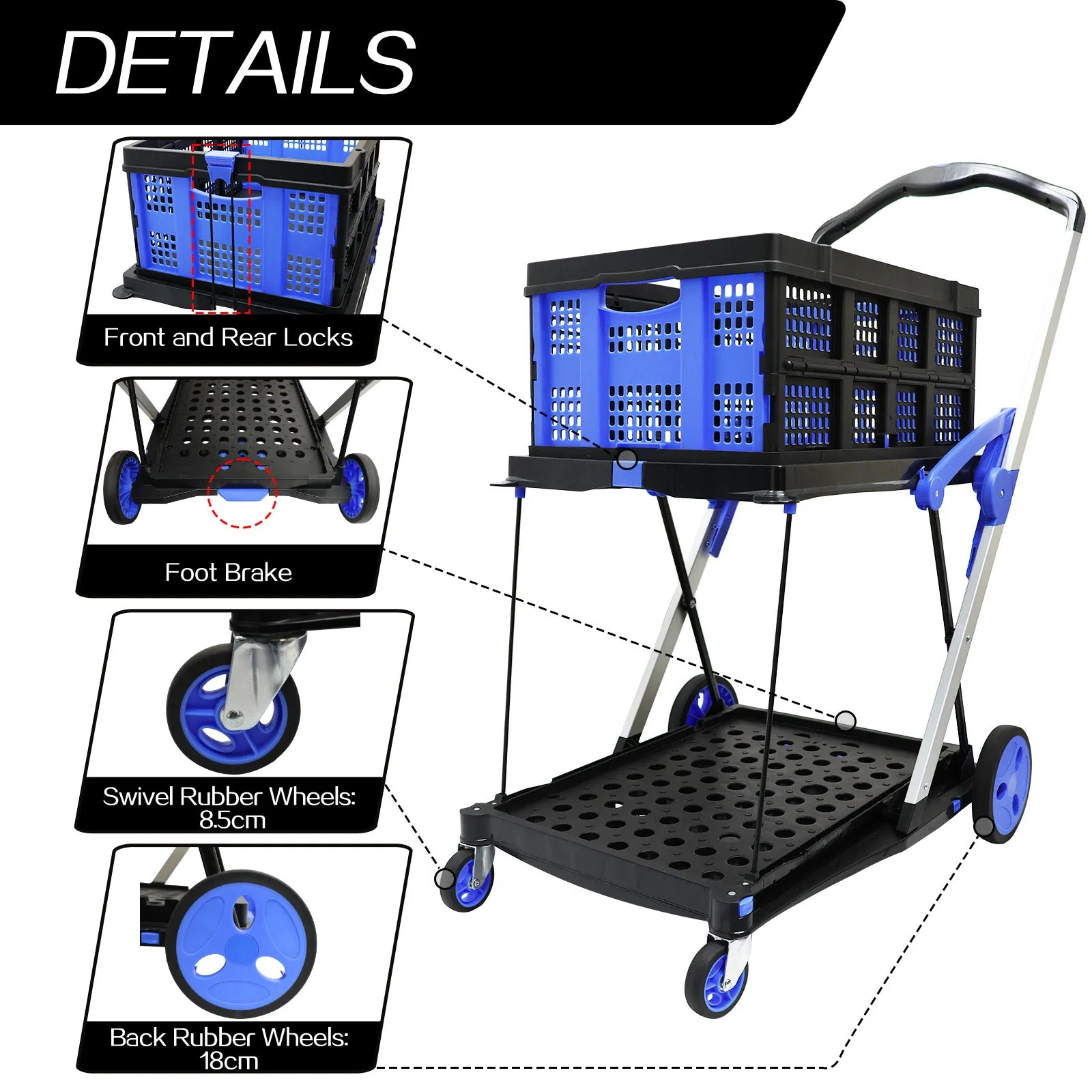 Heavy Duty Shopping Trolley Cart Foldable Utility Cart Multiple Uses Cart With Basket
