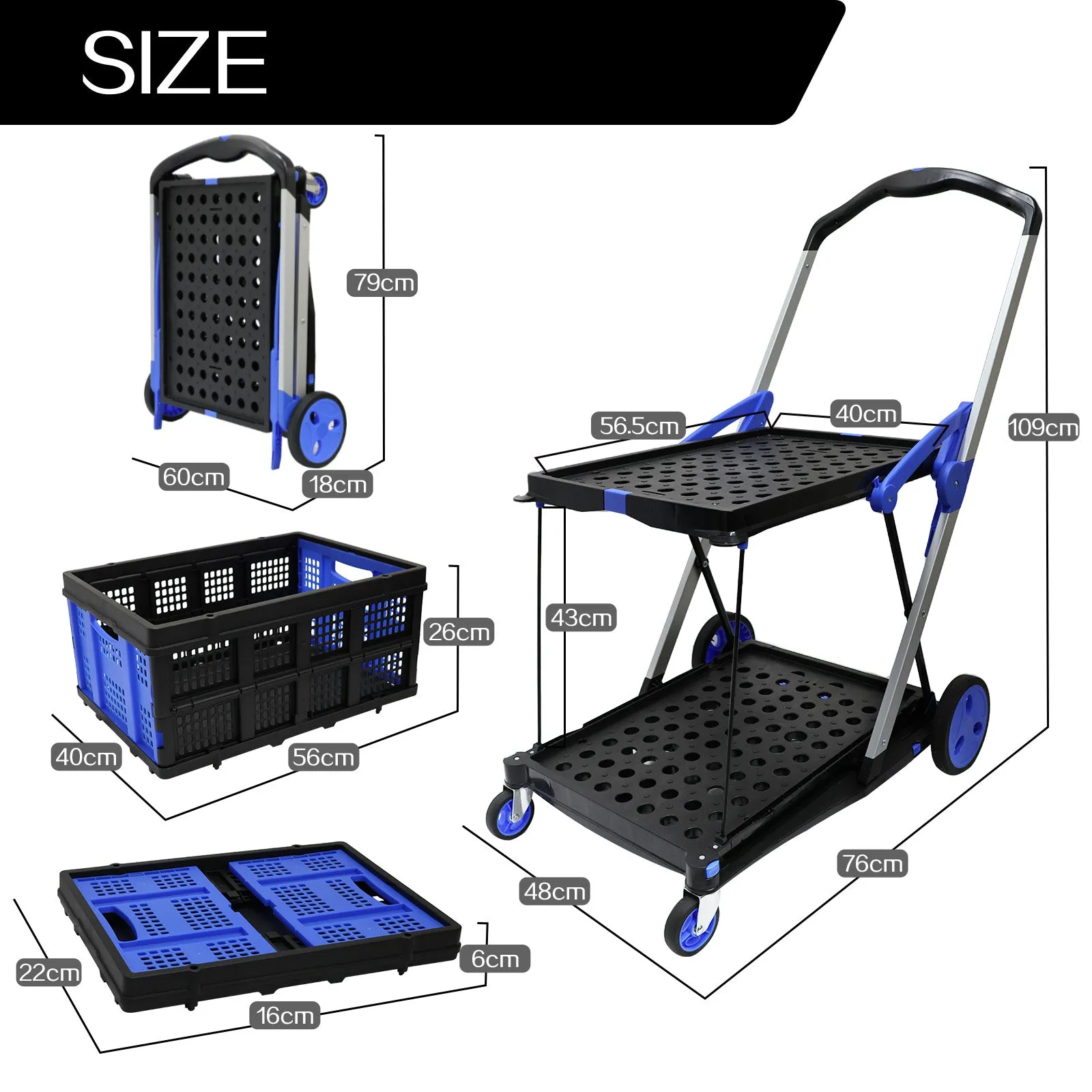 Heavy Duty Shopping Trolley Cart Foldable Utility Cart Multiple Uses Cart With Basket