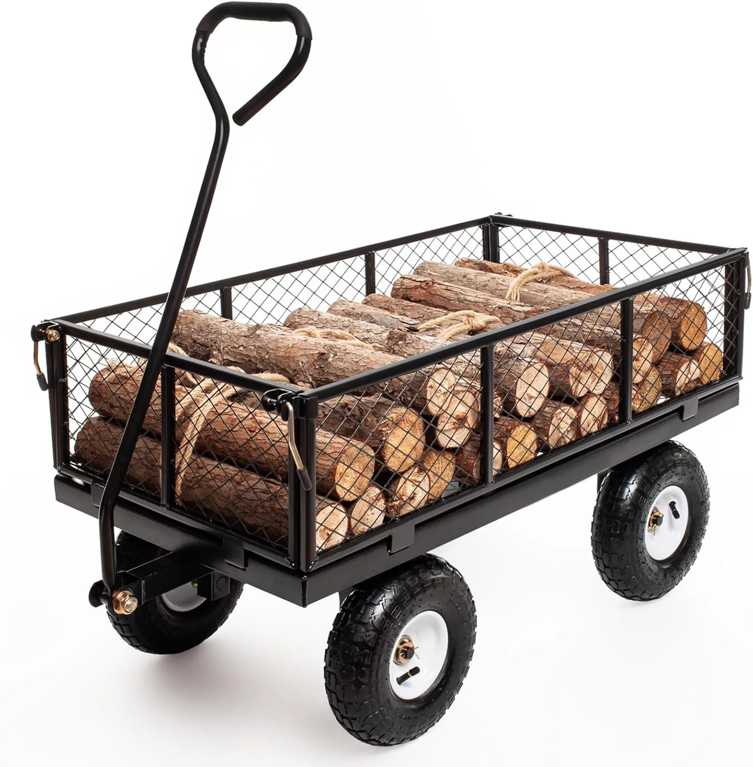 Heavy Duty Steel 900Lbs Wagon Garden Carts, Utility Pullable with Removable Folding Sides, All Terrain Wagons for Outdoor, Garden, Farm, Yard, 43" x 21"x 21" inch, Black
