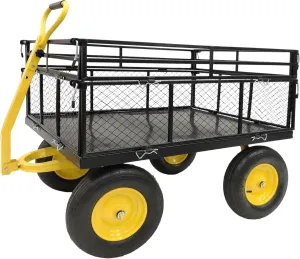 Heavy-Duty Steel Wagon Garden Cart – 1400 lbs Capacity, Removable Mesh Sides, 16" Tires, 2-in-1 Handle – Perfect for Garden, Farm, Yard, Black