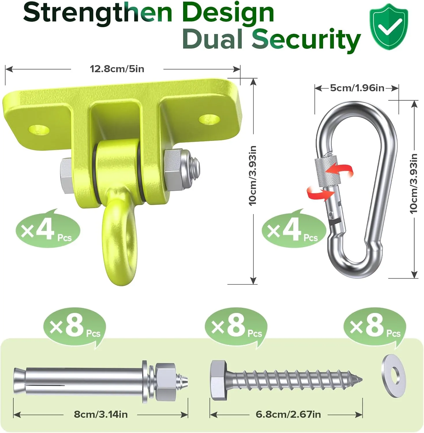 Heavy Duty Swing Hangers - 5000 lbs Capacity, Swing Set Brackets Silent Rotation, Easy Installation for Swings, Yoga Straps, Punching Bags, Hammocks & More - Indoor/Outdoor Use - 4 Pack