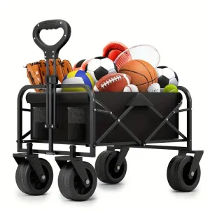 Heavy Duty Utility Portable Foldable Outdoor Beach Garden Wagon Cart with 360° All Terrain Wheels