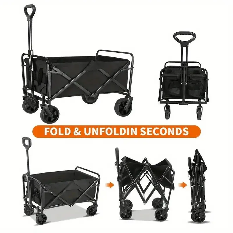 Heavy Duty Utility Portable Foldable Outdoor Beach Garden Wagon Cart with 360° All Terrain Wheels