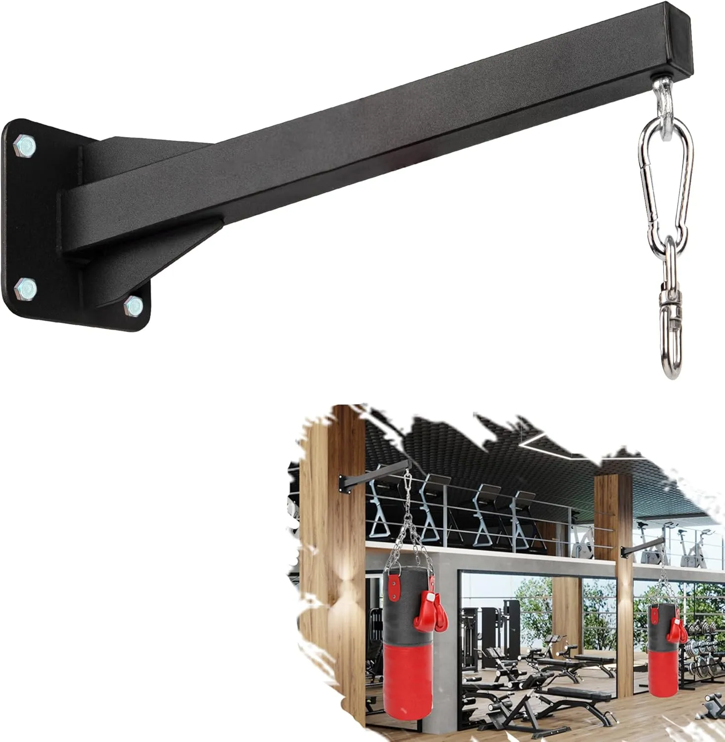 Heavy Punching Bag Wall Mount Hanger,Heavy-Duty Boxing Bag Bracket,Punching Bag Mount Stand for Muay Thai and MMA Training, 360 Rotation Swivel Hook Matte Black