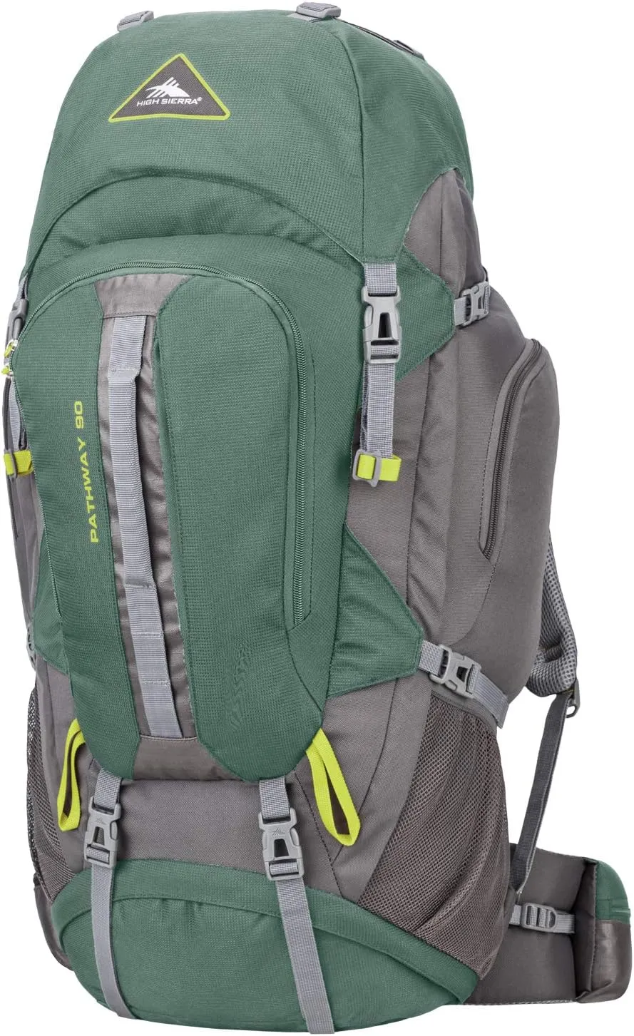 High Sierra Pathway Internal Frame Hiking Backpack, Pine/Slate/Chartreuse, 90L