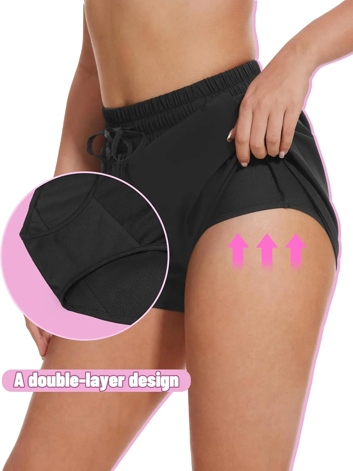 High Waisted Running Shorts for Women with Pockets, 2.5" Black Athletic Workout Gym Yoga Spandex Dolphin Shorts