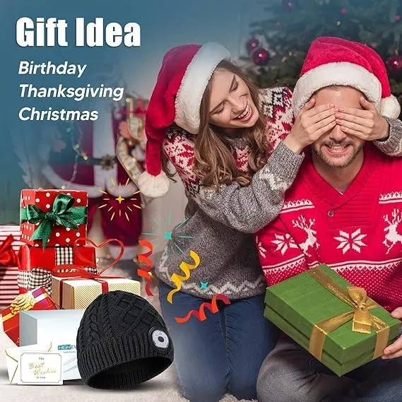 HIGHEVER LED Beanie Hat with Light: Christmas Stocking Stuffers for Men Adult Winter Gift