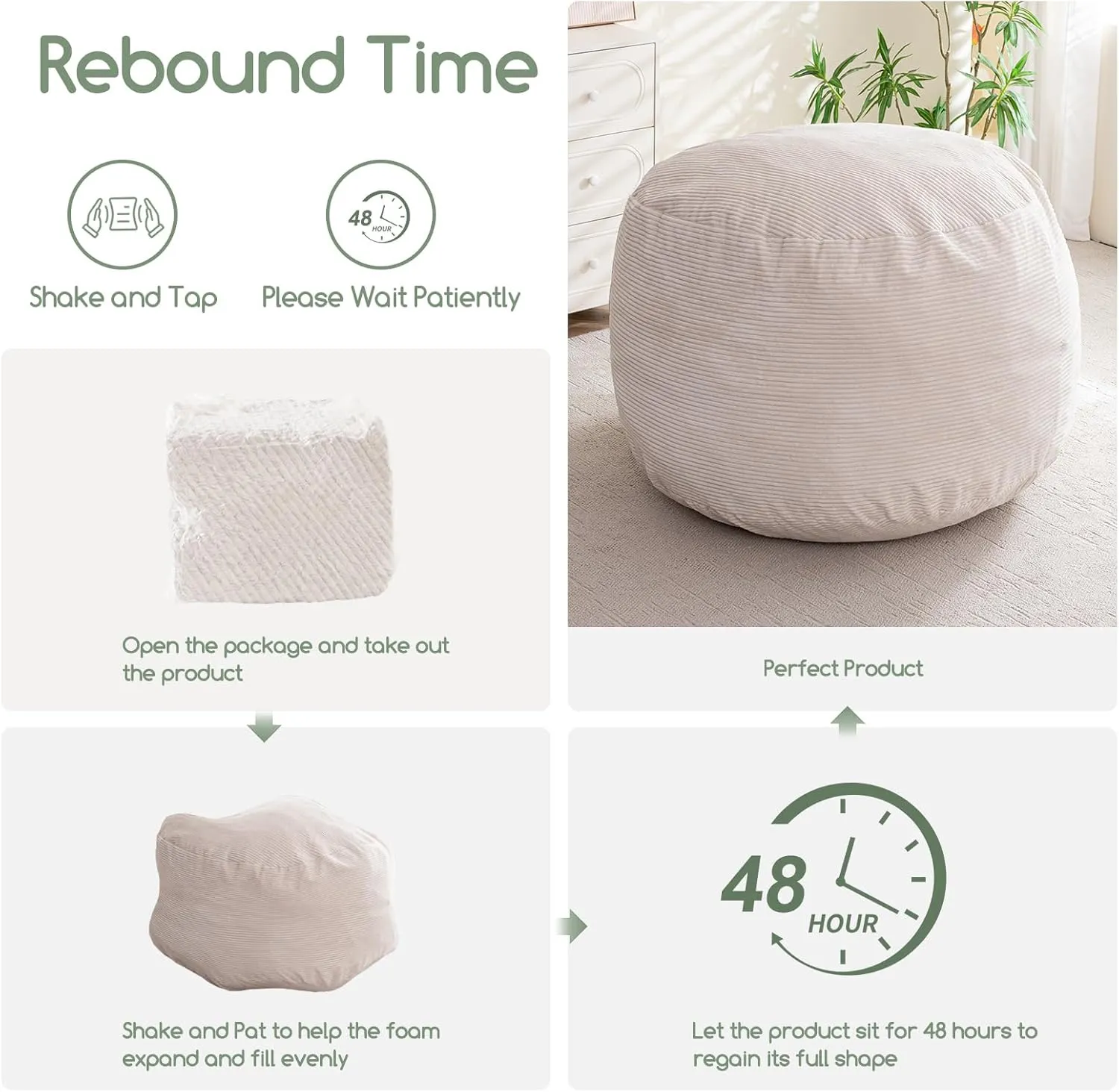 HIGOGOGO Giant Bean Bag Chair Bed for Adults,Convertible Beanbag Folds from Lazy Chair to Floor Mattress Bed,Large Floor Sofa Couch for Adult,Couples,Family, Machine Washable, Beige
