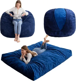 HIGOGOGO Giant Bean Bag Chair Bed for Adults,Convertible Beanbag Folds from Lazy Chair to Floor Mattress Bed,Large Floor Sofa Couch for Adult,Couples,Family,High-Density Foam Filling, Machine Washable