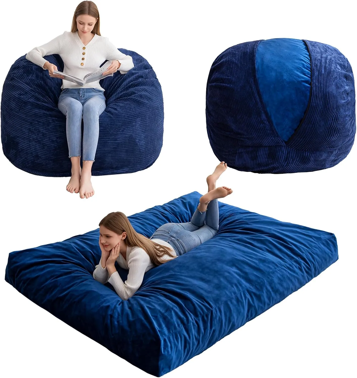 HIGOGOGO Giant Bean Bag Chair Bed for Adults,Convertible Beanbag Folds from Lazy Chair to Floor Mattress Bed,Large Floor Sofa Couch for Adult,Couples,Family,High-Density Foam Filling, Machine Washable